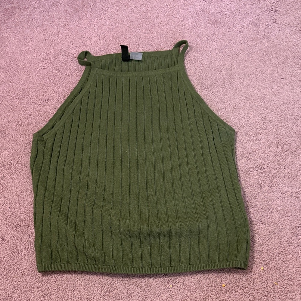 Divided Forest Green Ribbed Tank Top